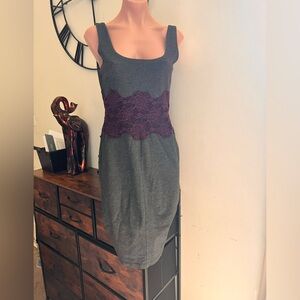 # 116 Gray Dress with Purple Lace Accent